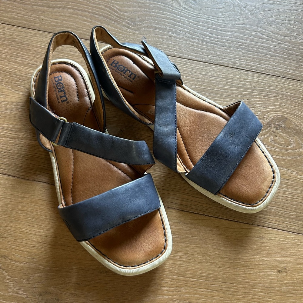 Born Blue Leather Sandals